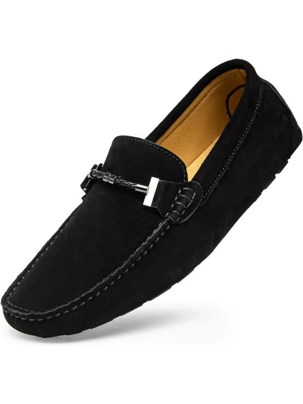 Go Tour Men's Black Suede Leather Loafers Penny Slip On Moccasin Driving Shoes